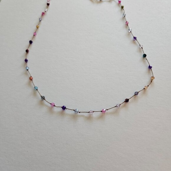 NWT Multi Color Tourmaline Hand Knotted Silk Cord Necklace 14kGF Clasp - Picture 7 of 7